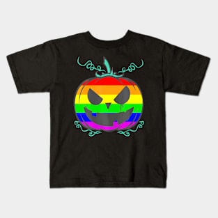 LGBT Gay Pride Halloween  Flag Scary Pumpkin Kids T-Shirt
